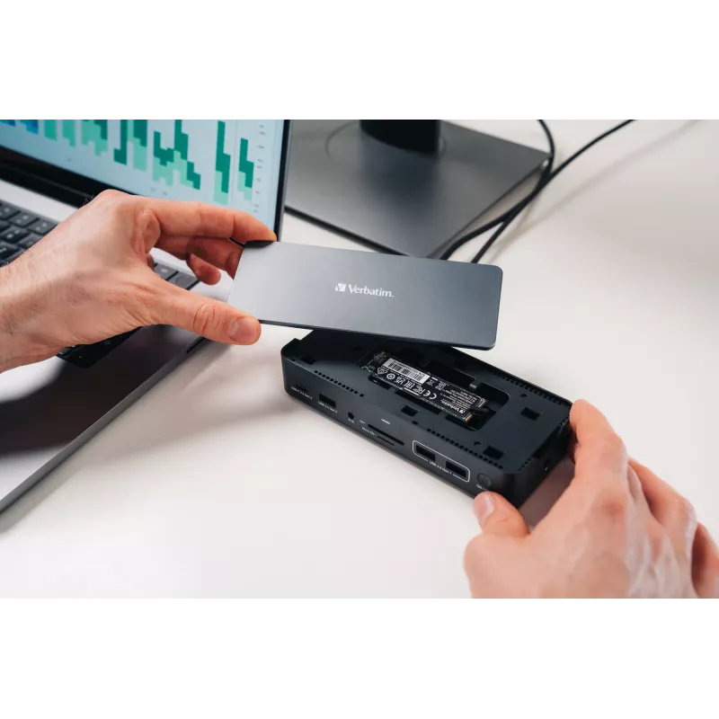 Verbatim CDS-15SSD laidinė USB 3.2 Gen 1 (3.1 Gen 1) Type-C dokstotis, juoda, pilka