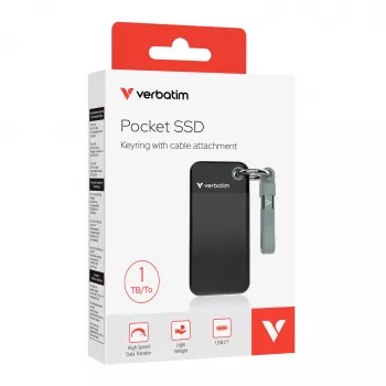Verbatim Pocket SSD USB 3.2 Gen 2 1TB juoda/pilka, 1 TB, USB Type-C, 3.2 Gen 2 (3.1 Gen 2), 1000 MB/s, 10 Gbit/s, juoda, pilka