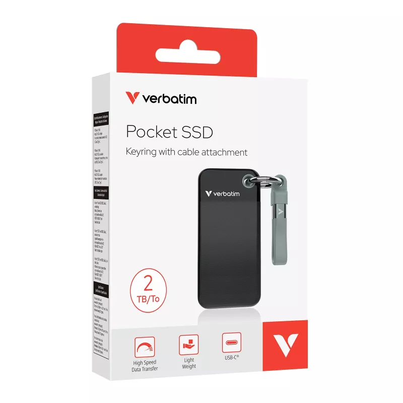 Verbatim Pocket SSD USB 3.2 Gen 2 2TB Juoda/Pilka, 2 TB, USB Type-C, 3.2 Gen 2 (3.1 Gen 2), 1000 MB/s, 10 Gbit/s, Juoda, Pilka