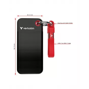 Verbatim Pocket SSD USB 3.2 Gen 2 2TB Juoda/Red, 2 TB, USB Type-C, 3.2 Gen 2 (3.1 Gen 2), 1000 MB/s, 10 Gbit/s, Juoda, Red