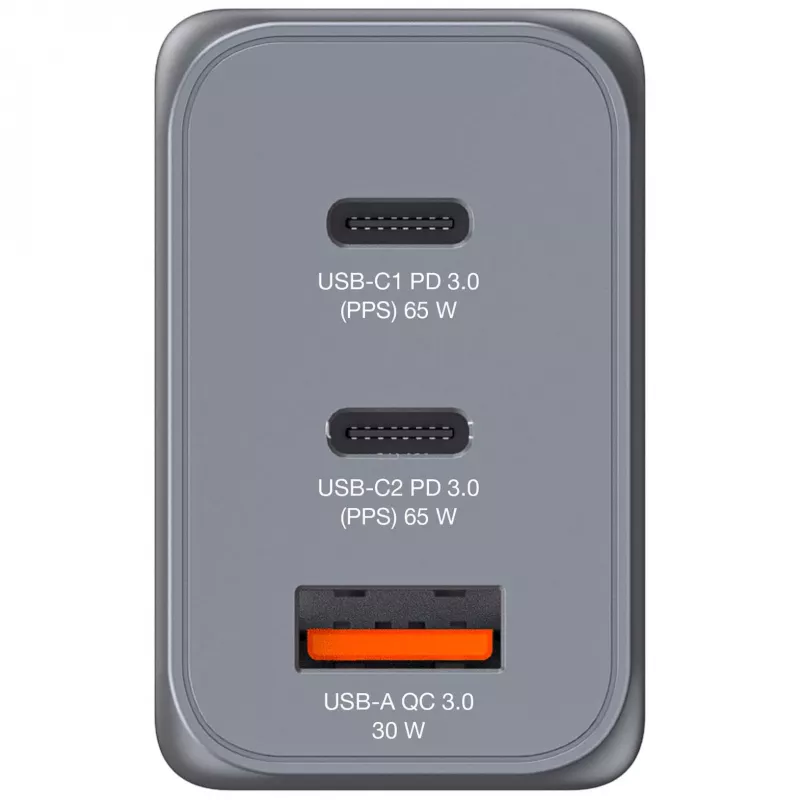 Verbatim GNC-65 GaN įkroviklis 65W su 2 x USB-C PD 65W / 1 x USB-A QC 3.0 (EU/UK/US)