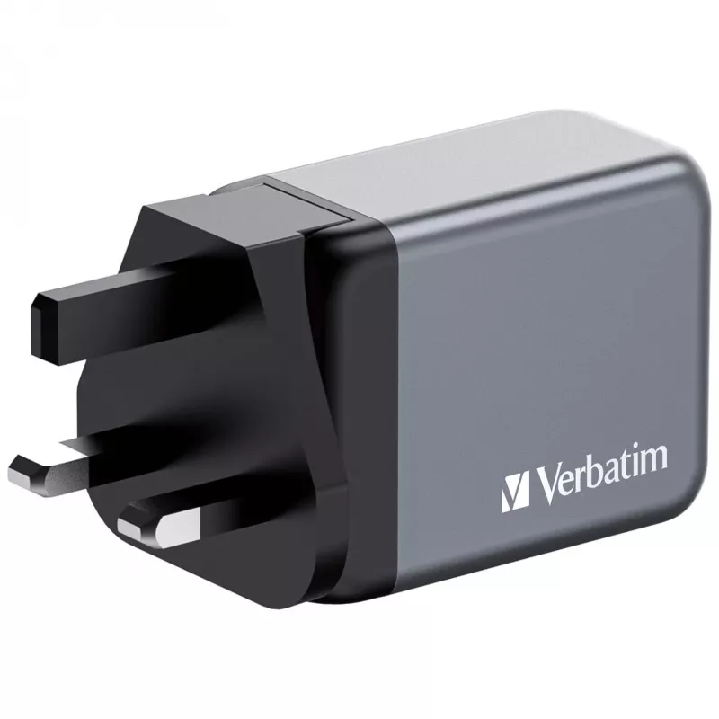 Verbatim GNC-65 GaN įkroviklis 65W su 2 x USB-C PD 65W / 1 x USB-A QC 3.0 (EU/UK/US)
