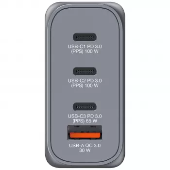 Verbatim GNC-100 GaN įkroviklis 100 W su 2 x USB-C PD 100 W / 1 x USB-C PD 65 W / 1 x USB-A QC 3.0 (EU/UK/US)