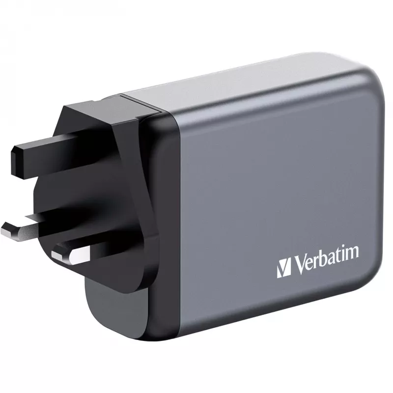 Verbatim GNC-100 GaN įkroviklis 100 W su 2 x USB-C PD 100 W / 1 x USB-C PD 65 W / 1 x USB-A QC 3.0 (EU/UK/US)