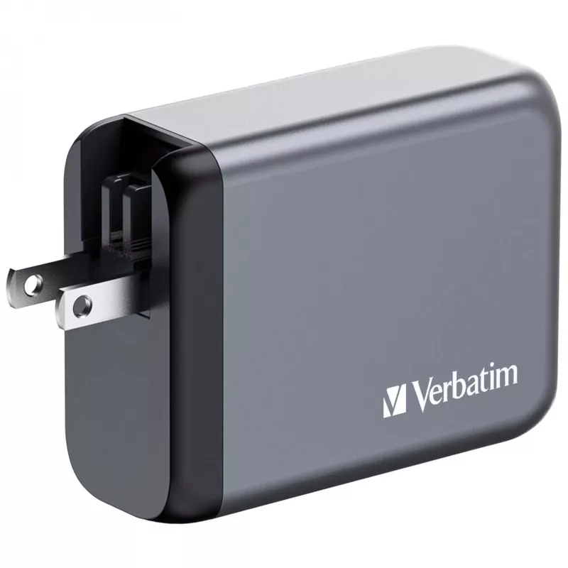 Verbatim GNC-100 GaN įkroviklis 100 W su 2 x USB-C PD 100 W / 1 x USB-C PD 65 W / 1 x USB-A QC 3.0 (EU/UK/US)