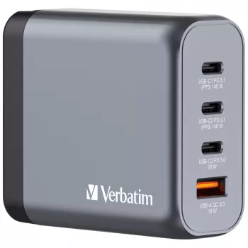 Verbatim GNC-140 GaN įkroviklis 140W su 2 x USB-C PD 140W / 1 x USB-C PD 20W / 1 x USB-A QC 3.0 (EU/UK/US)