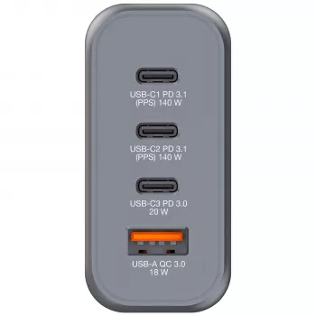 Verbatim GNC-140 GaN įkroviklis 140W su 2 x USB-C PD 140W / 1 x USB-C PD 20W / 1 x USB-A QC 3.0 (EU/UK/US)