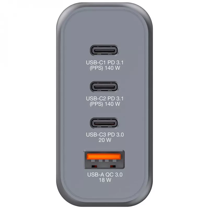Verbatim GNC-140 GaN įkroviklis 140W su 2 x USB-C PD 140W / 1 x USB-C PD 20W / 1 x USB-A QC 3.0 (EU/UK/US)
