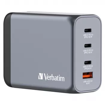 Verbatim GNC-200 GaN įkroviklis 200W su 2 x USB-C PD 100W / 1 x USB-C PD 65W / 1 x USB QC 3.0 (EU/UK/US)