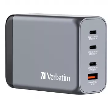 Verbatim GNC-240 GaN įkroviklis 240 W su 1 x USB-C 140 W / 1 x USB-C 100 W / 1 x USB-C 65 W / 1 x USB-A QC 3.0 (EU/UK/US)