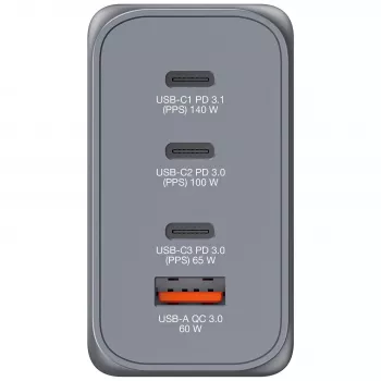 Verbatim GNC-240 GaN įkroviklis 240 W su 1 x USB-C 140 W / 1 x USB-C 100 W / 1 x USB-C 65 W / 1 x USB-A QC 3.0 (EU/UK/US)