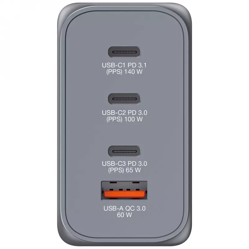 Verbatim GNC-240 GaN įkroviklis 240 W su 1 x USB-C 140 W / 1 x USB-C 100 W / 1 x USB-C 65 W / 1 x USB-A QC 3.0 (EU/UK/US)
