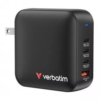 Verbatim Mini GaN įkroviklis 165W 4 prievadų su US kištuku ir EU bei UK adapteriais