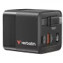 Verbatim GaN Charger 65W 2 Port retractable kabelis display US plugs su EU and UK adaptors