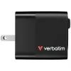 Verbatim GaN Charger 65W 2 Port retractable kabelis display US plugs su EU and UK adaptors