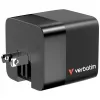Verbatim GaN Charger 65W 2 Port retractable kabelis display US plugs su EU and UK adaptors