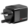 Verbatim GaN Charger 65W 2 Port retractable kabelis display US plugs su EU and UK adaptors