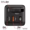 Verbatim GaN Charger 65W 2 Port retractable kabelis display US plugs su EU and UK adaptors