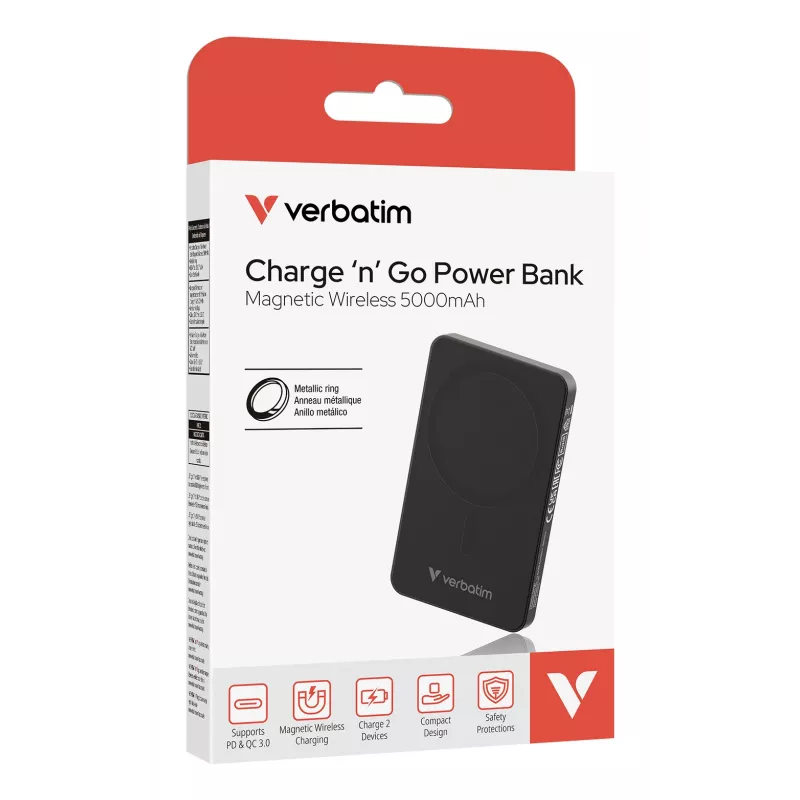 Verbatim Charge 'n' Go Essentials magnetinis belaidis maitinimo bankas 5000 mAh, juodas