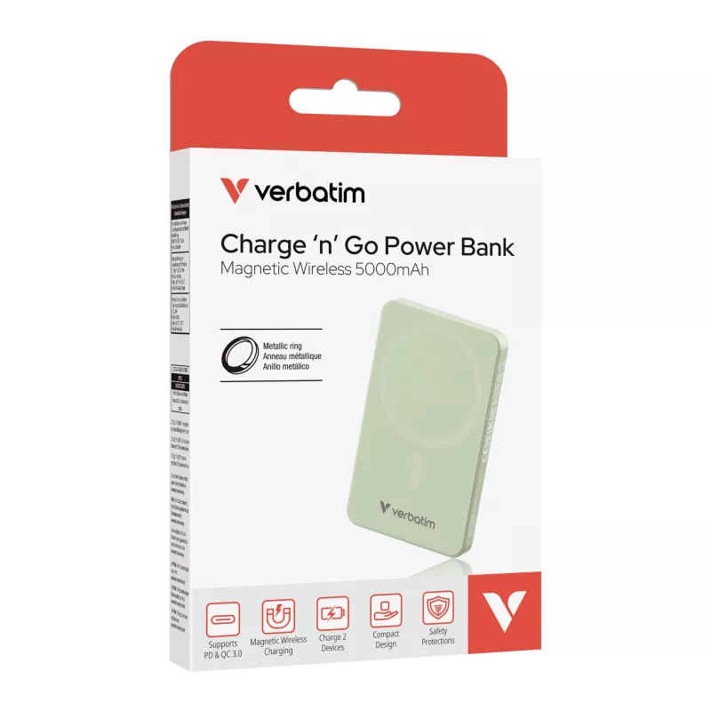 Verbatim Charge 'n' Go Essentials magnetinė belaidė išorinė baterija 5000 mAh žalia