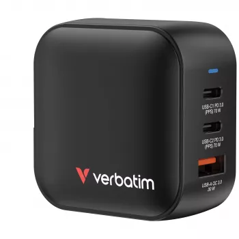 Verbatim Mini GaN Charger 70W 3 Port US plug su EU and UK adaptors