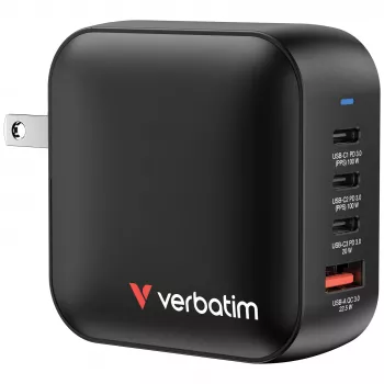 Verbatim Mini GaN įkroviklis 100 W 4 prievadų JAV kištukas su ES ir JK adapteriais