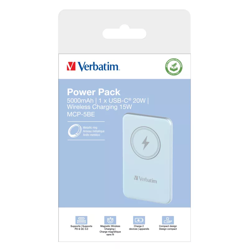 Verbatim Charge 'n' Go magnetinė belaidė išorinė baterija 5000 mAh mėlyna
