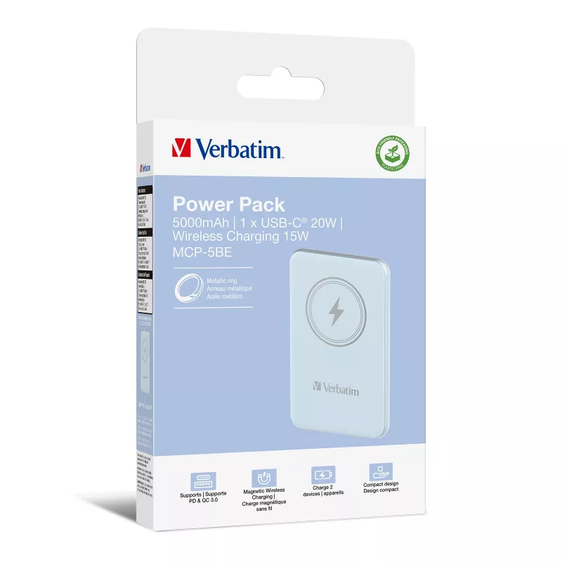 Verbatim Charge 'n' Go magnetinė belaidė išorinė baterija 5000 mAh mėlyna