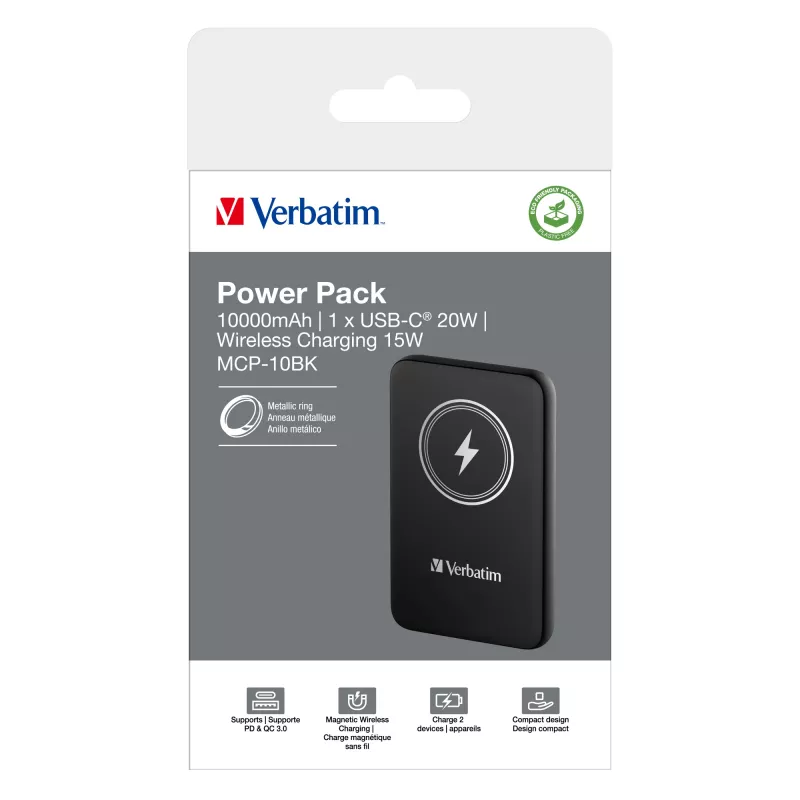 Verbatim Charge 'n' Go magnetinė belaidė išorinė baterija 10000 mAh juoda