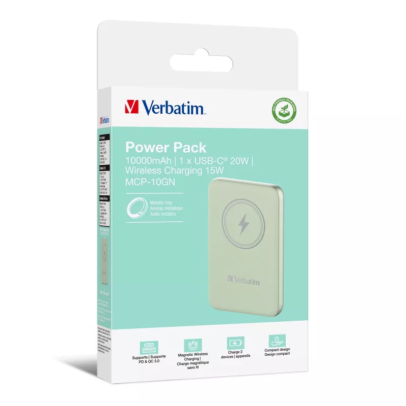 Verbatim Charge 'n' Go magnetinė belaidė išorinė baterija 10000mAh žalia