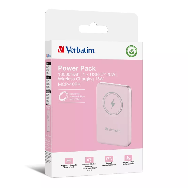 Verbatim Charge 'n' Go magnetinė belaidė išorinė baterija 10000 mAh rožinė