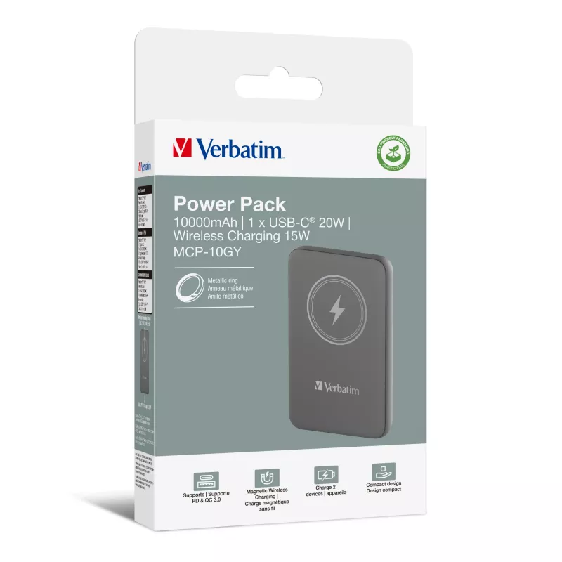 Verbatim Charge 'n' Go magnetinė belaidė išorinė baterija 10000 mAh pilka