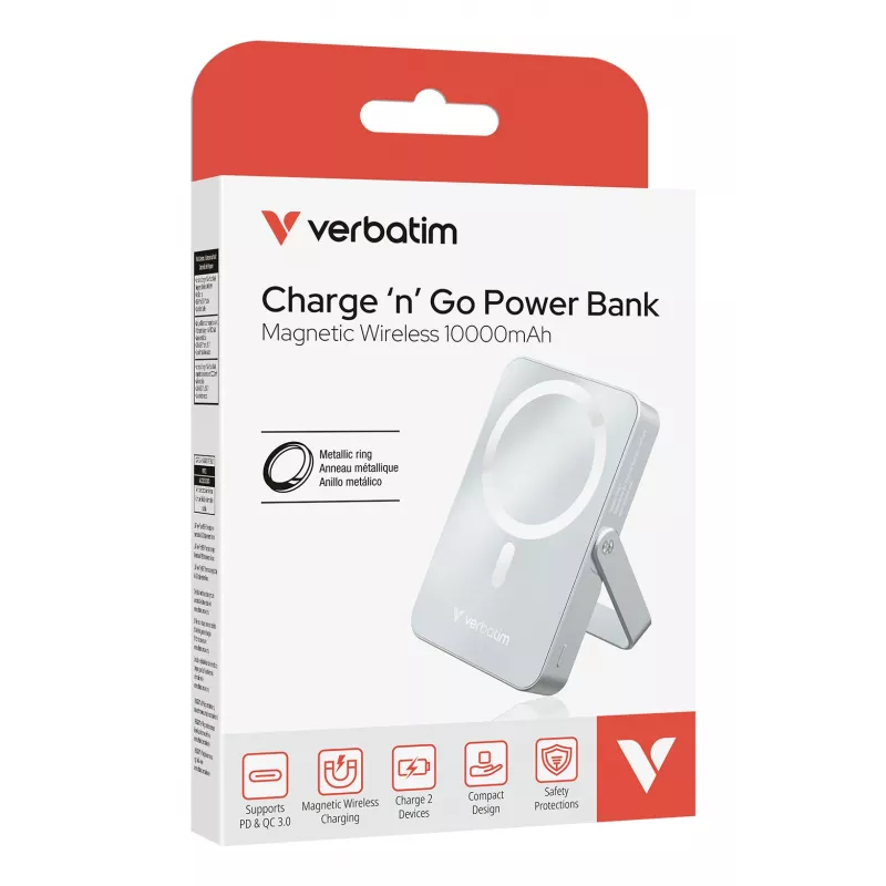 Verbatim Charge 'n' Go magnetinė belaidė išorinė baterija su stovu - 10000 mAh Mėlyna