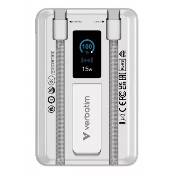 Verbatim Charge'n'Go 2C & Display Power Bank 10000 mAh Sidabrinė