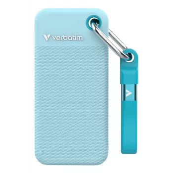 Verbatim Pocket SSD USB 3.2 Gen 2 1TB Polar Blue su dviem guminiais gaubtais