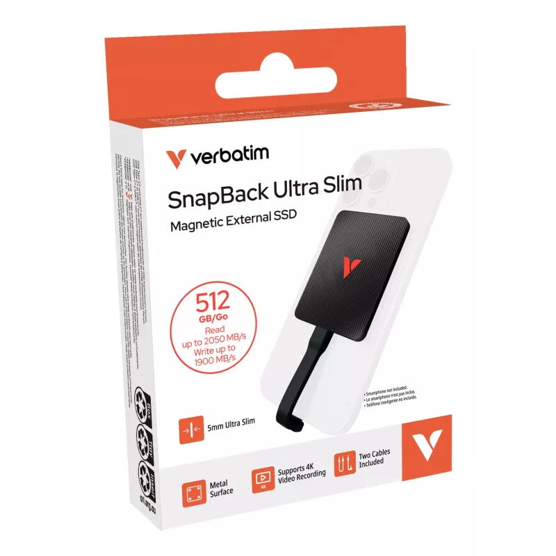 Verbatim SnapBack Ultra plonas SSD 512GB USB Type-C USB 3.2 Gen 2x2 juoda