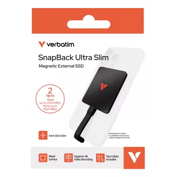 Verbatim SnapBack Ultra plonas SSD 2TB USB Type-C USB 3.2 Gen 2x2 Juoda