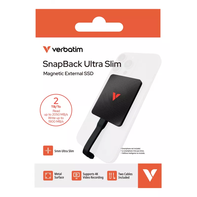 Verbatim SnapBack Ultra plonas SSD 2TB USB Type-C USB 3.2 Gen 2x2 Juoda