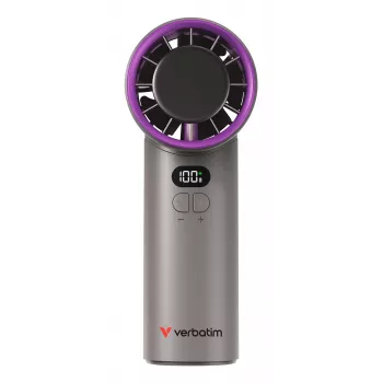 Verbatim Cool’n’Go IceTouch rankinis ventiliatorius pilkas/violetinis, Pilka, Violetinė, 1 ventiliatorius(-iai), Rankinis ventiliatorius, 1 vnt., 8 W, Ličio jonų (Li-Ion)