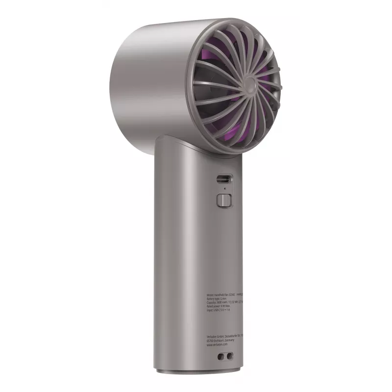 Verbatim Cool’n’Go IceTouch rankinis ventiliatorius pilkas/violetinis, Pilka, Violetinė, 1 ventiliatorius(-iai), Rankinis ventiliatorius, 1 vnt., 8 W, Ličio jonų (Li-Ion)