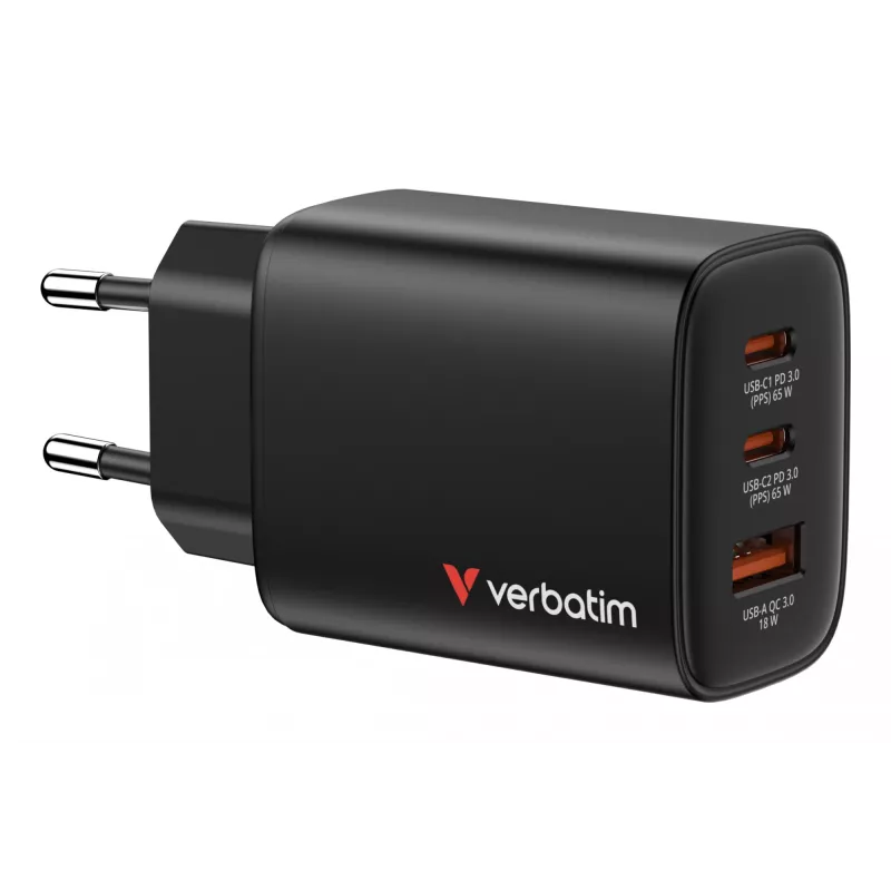 Verbatim Essentials GaN Charger 65W EU plug Juoda, Indoor, AC, 20 V, Juoda