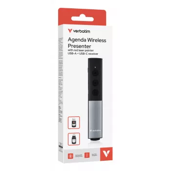 Verbatim Agenda belaidis pateikčių valdiklis su raudonu lazeriniu žymekliu, RF, USB, 100 m, juoda, sidabrinė