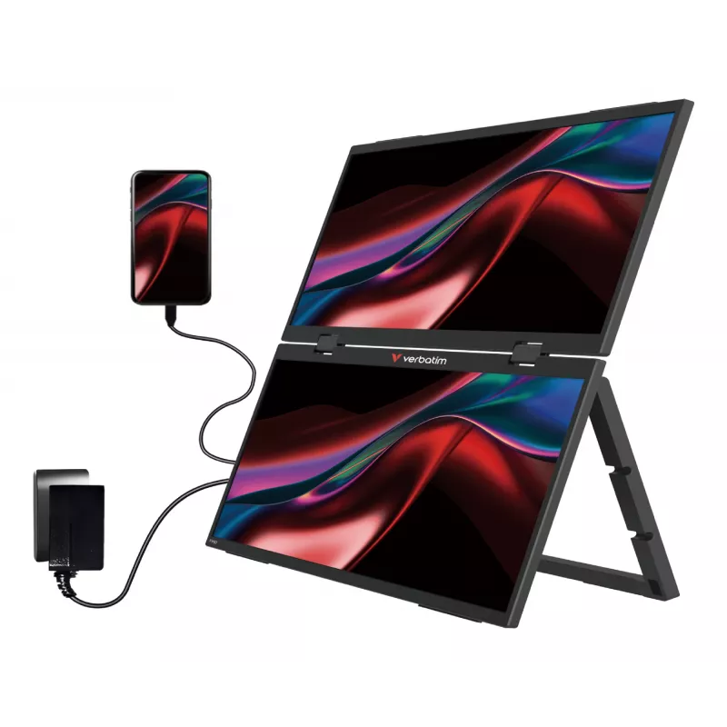 Verbatim Portable 15.6 inch FHD Dual Monitor Essentials, 39.6 cm (15.6 colio), LCD, 1920 x 1080 pikselių, Full HD, 16:9, 10 ms