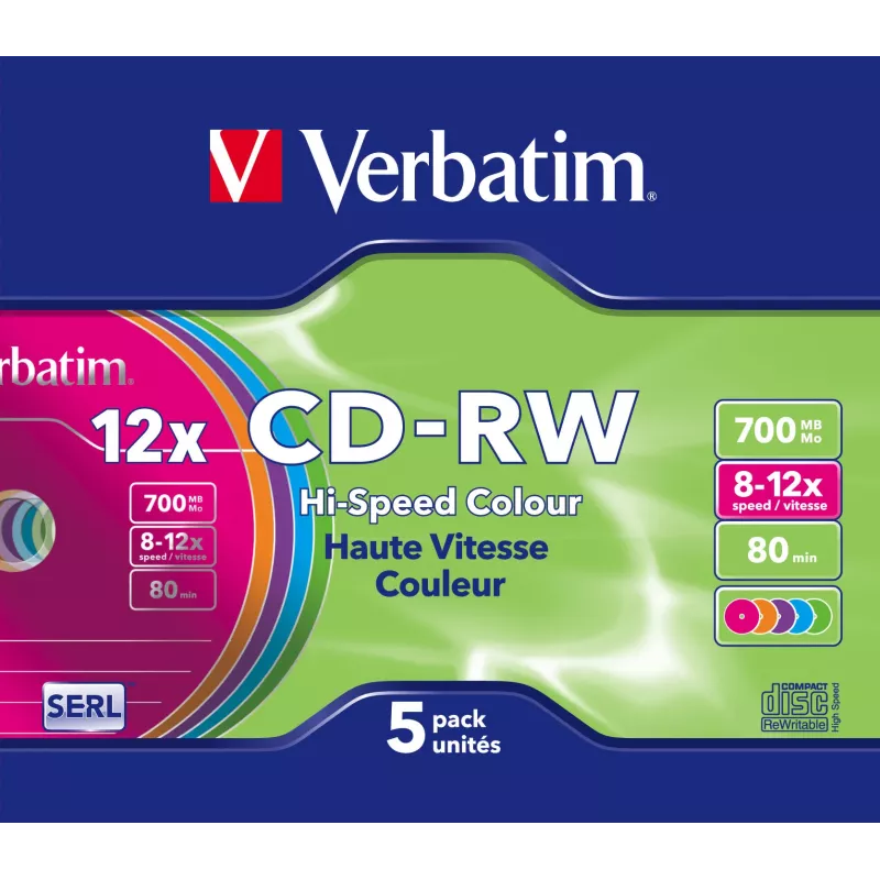 Verbatim CD-RW Colour 12x 700 MB 5 vnt.
