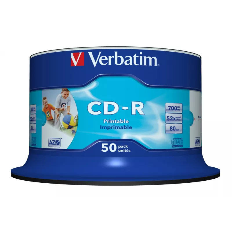 Verbatim CD-R AZO Wide Inkjet Printable no ID 700 MB 52x 50 vnt.