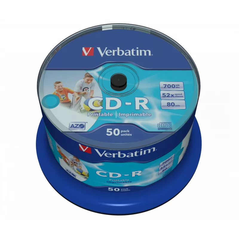 Verbatim CD-R AZO Wide Inkjet Printable no ID 700 MB 52x 50 vnt.