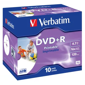 Verbatim DVD+R Wide Inkjet Printable ID Brand, DVD+R, 120 mm, Spausdinamas, Dėžutė, 10 vnt., 4,7 GB