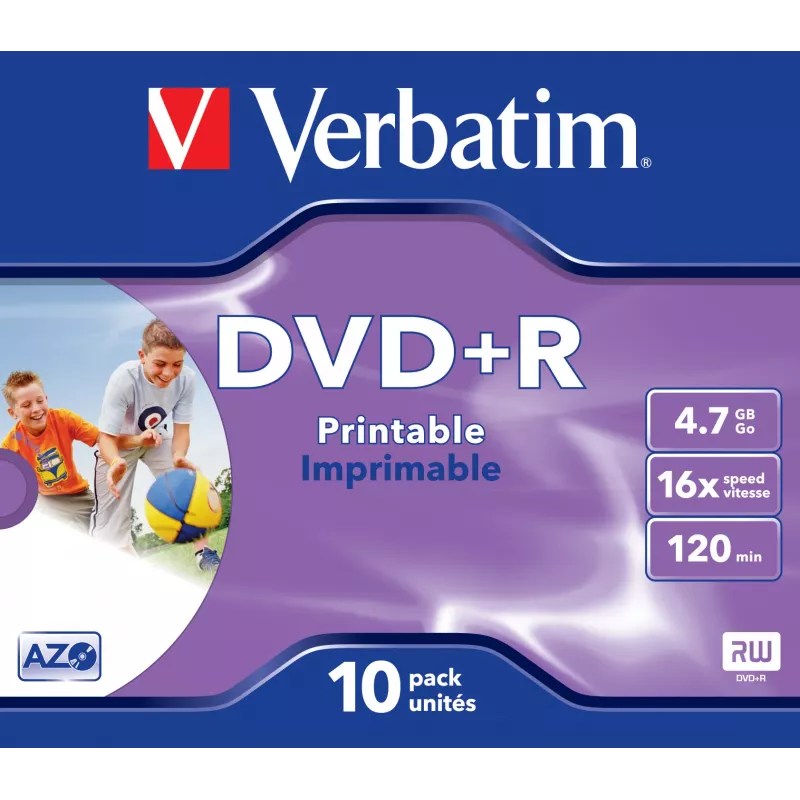 Verbatim DVD+R Wide Inkjet Printable ID Brand, DVD+R, 120 mm, Spausdinamas, Dėžutė, 10 vnt., 4,7 GB
