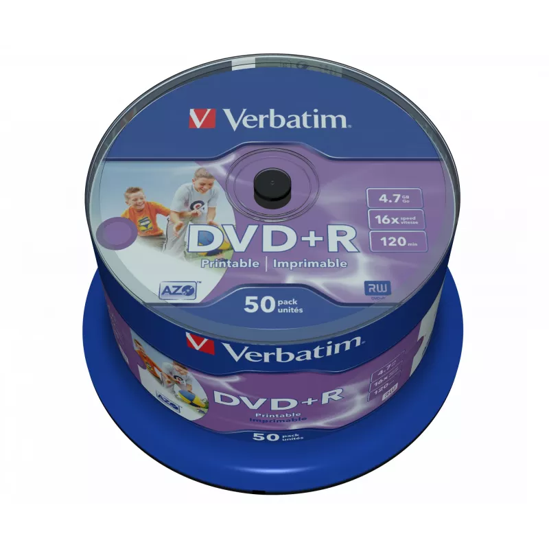 Verbatim DVD+R Wide Inkjet Printable No ID Brand, DVD+R, 120 mm, spausdinamas, ritė, 50 vnt., 4,7 GB