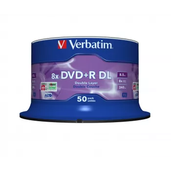 Verbatim DVD+R Double Layer 8x Matt Sidabrinė 50pk Spindle, DVD+R DL, 120 mm, Spindle, 50 vnt., 8.5 GB